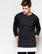 Asos Cotton Longline Crew Sweater - Charcoal Twist