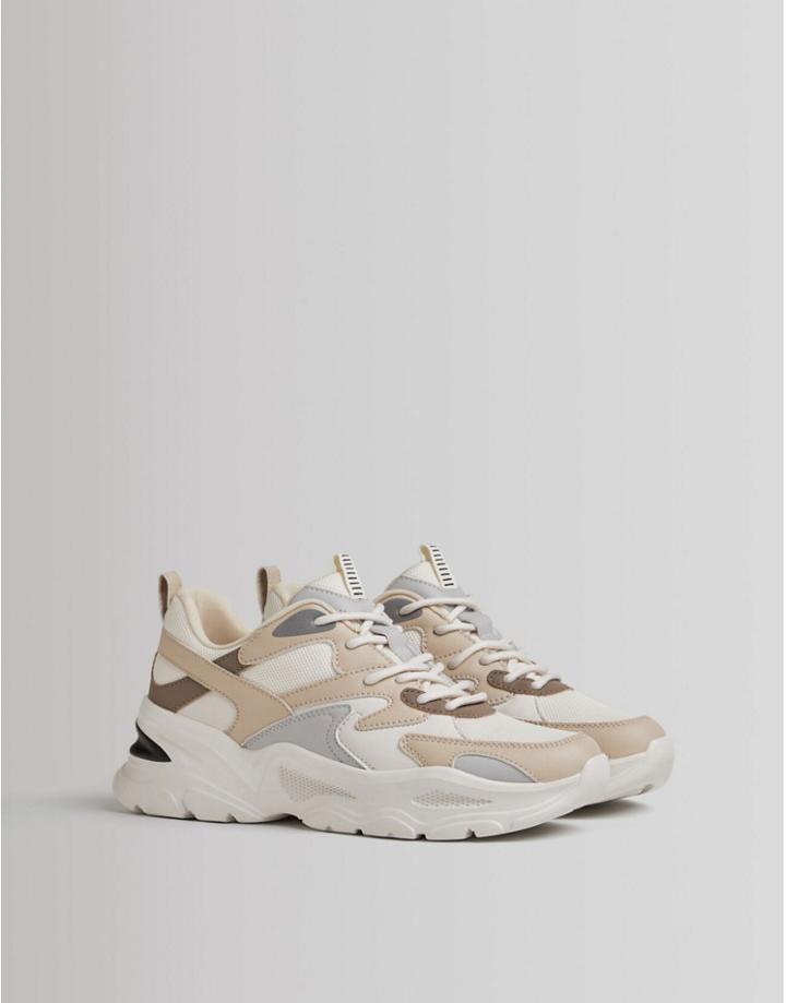 Bershka Chunky Sneakers In Neutral Mix