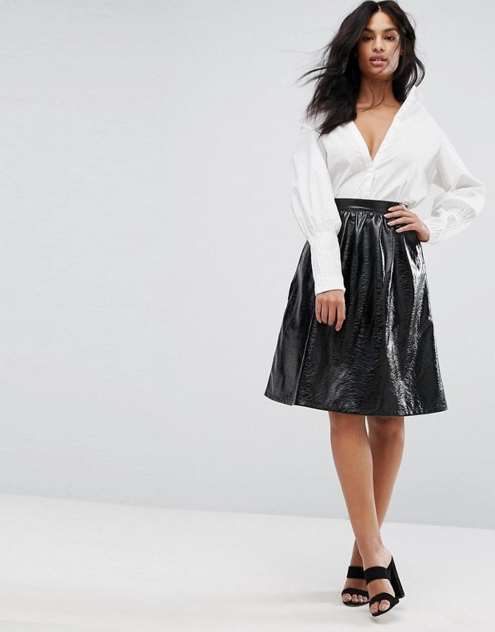 Vero Moda Patent Skater Skirt - Black