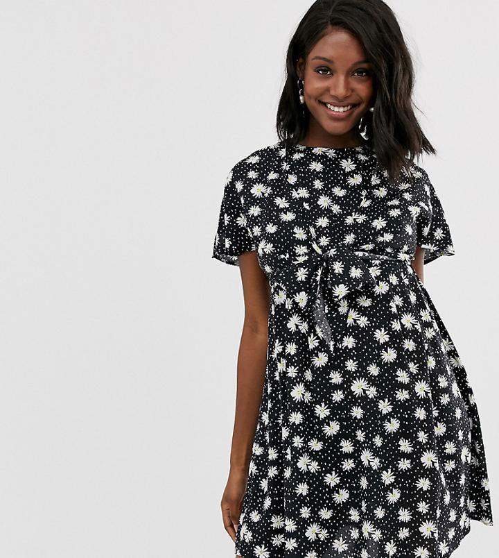 Asos Design Maternity Nursing Mini Wrap Dress In Daisy Print-multi