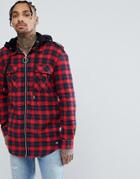 Sixth June Oversized Zip Up Shirt In Red Check With Hood - Red