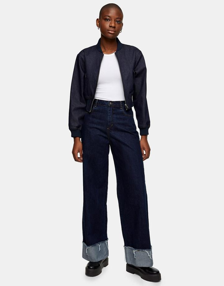 Topshop Wide Leg Jeans In Indigo Wash-blues