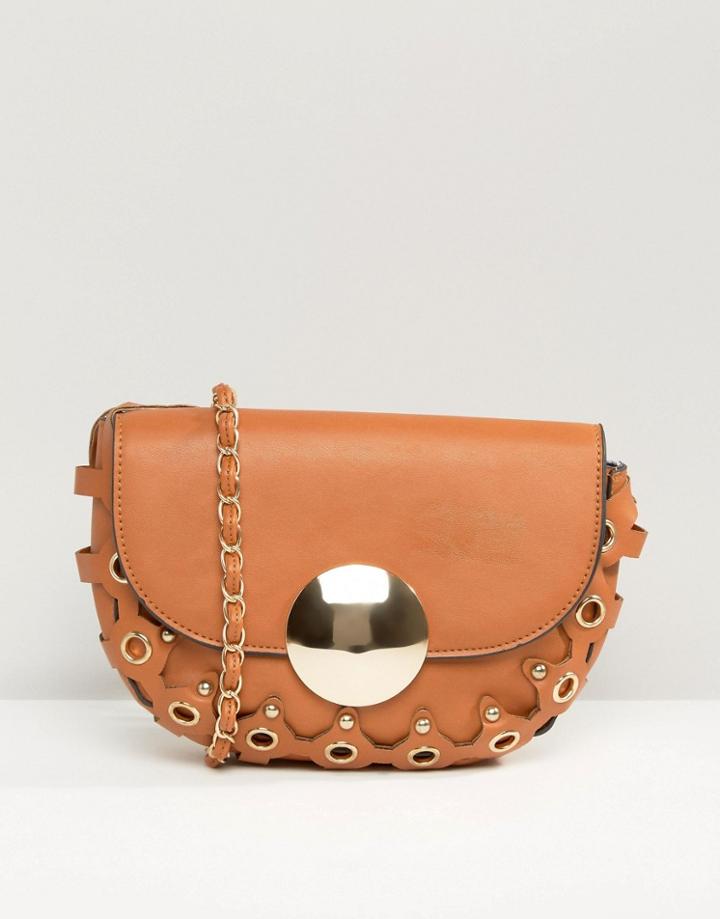 Yoki Fashion Eyelet Saddle Cross Body Bag - Tan
