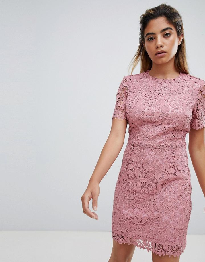 Fashion Union Mini Dress In Delicate Lace - Pink