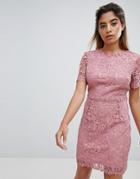 Fashion Union Mini Dress In Delicate Lace - Pink