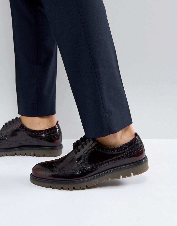 Walk London Timmy Chunky Brogue Shoes - Red