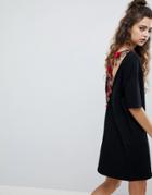 Asos T-shirt Dress With Rose Embroidery - Black