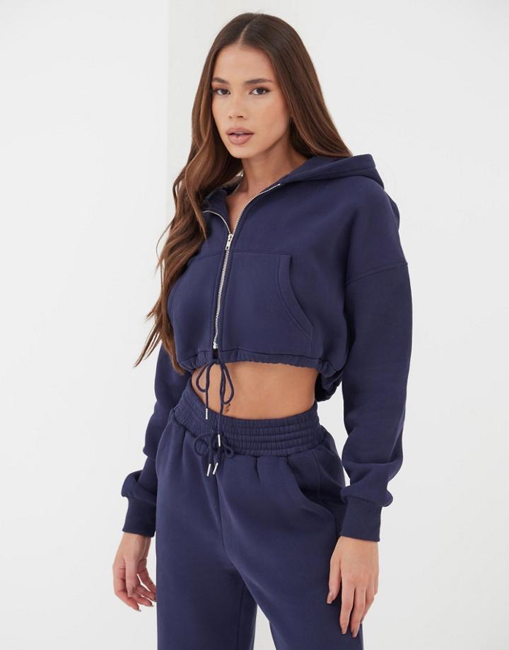 4th & Reckless Cropped Zip Up Hoodie In Navy