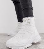 Asos Design Wide Fit High Top Sneakers In White Mesh With Chunky Sole