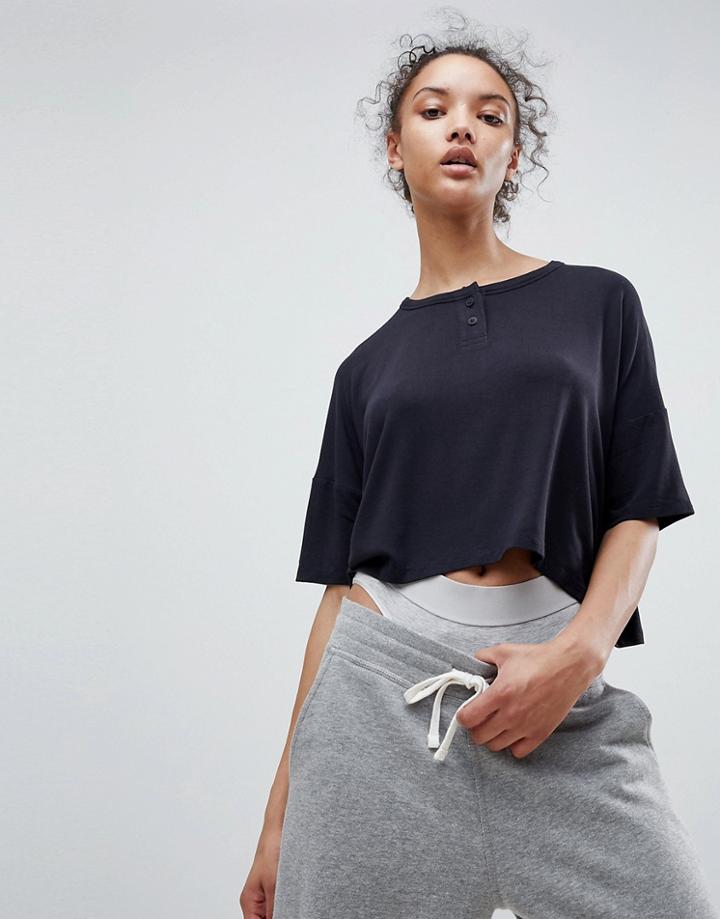 Asos Cropped Oversized T-shirt With Button Front - Gray