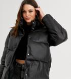 Asos Design Tall Leather Look Puffer Jacket