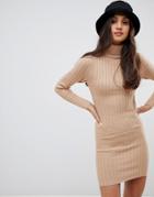 Brave Soul Amanda Roll Neck Sweater Dress - Brown