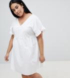 Asos Design Curve V Front V Hem Mini Cotton Smock Dress - White