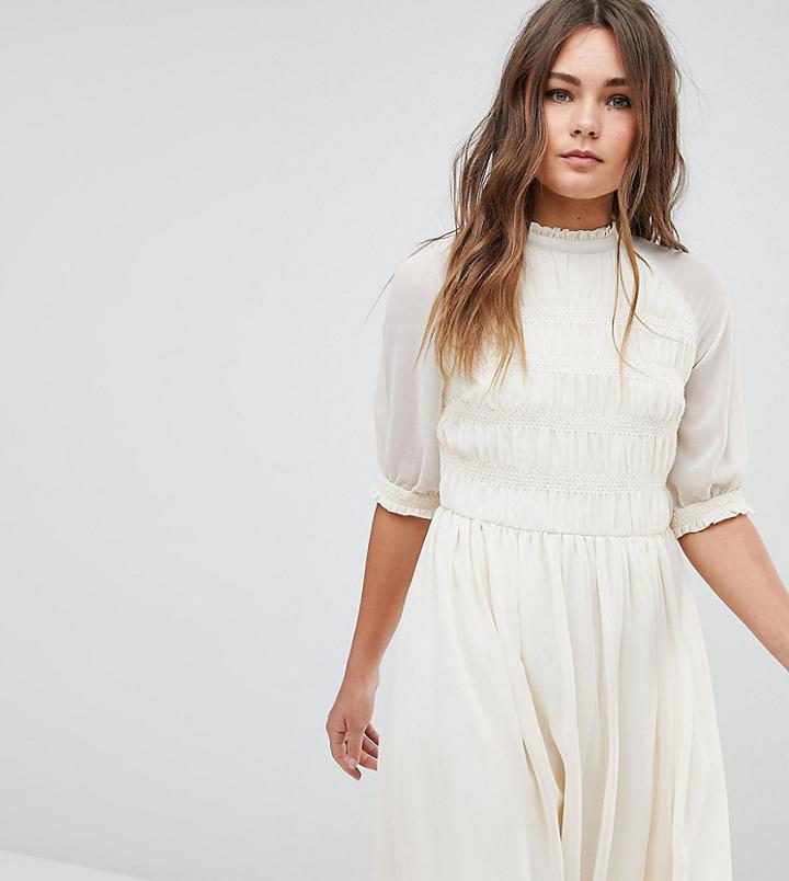 Boohoo Prairie Smock Dress - White