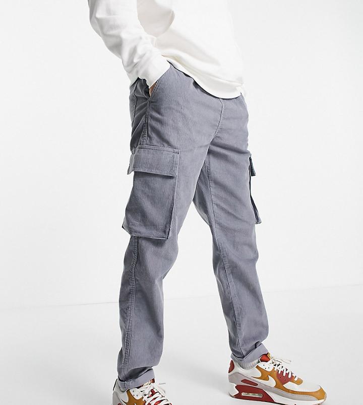 New Look Cord Cargos With Elastic Waist In Blue-blues