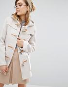 Gloverall Fiitted Duffle Coat With Hood In Oatmeal - Cream