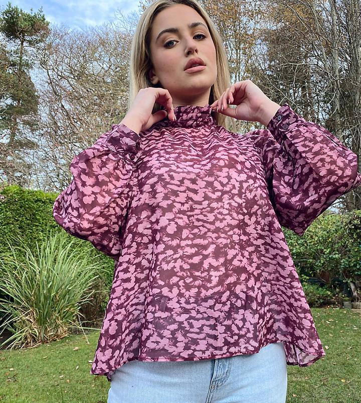 In The Style Plus X Jac Jossa High Neck Smock Top In Berry Floral-multi
