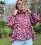 In The Style Plus X Jac Jossa High Neck Smock Top In Berry Floral-multi