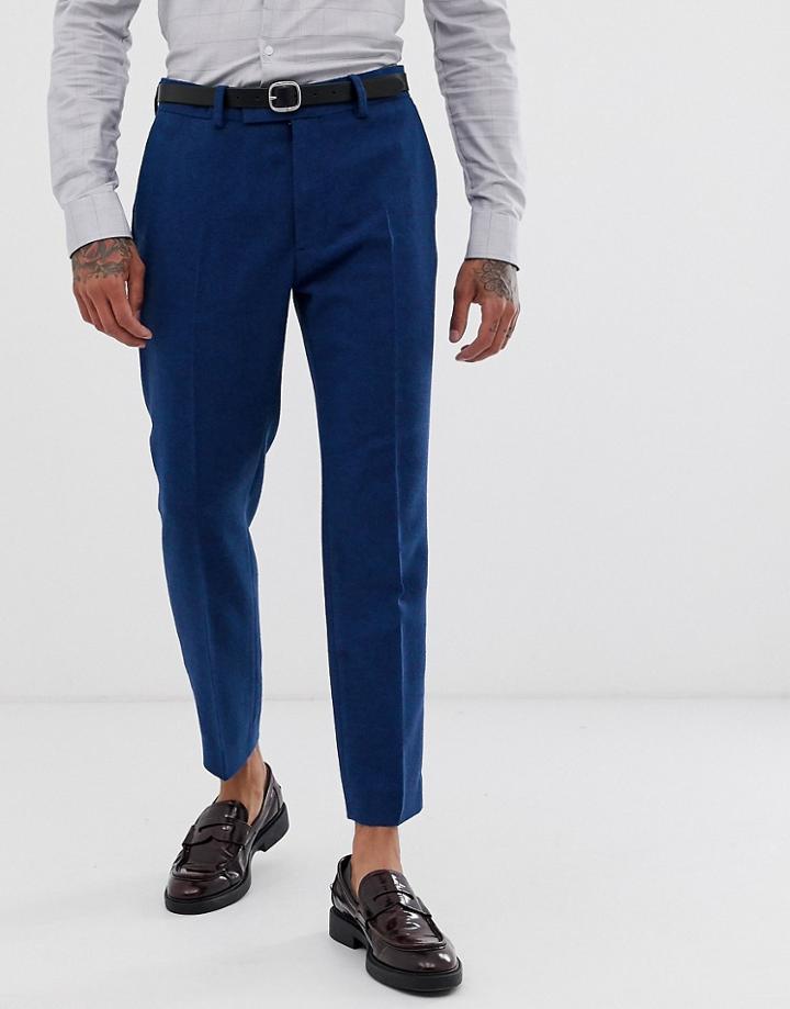Asos Design Wedding Skinny Crop Suit Pants In Blue Wool Mix Twill
