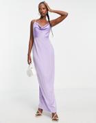 Naanaa Cowl Neck Satin Maxi Dress In Purple