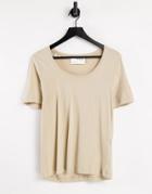 Selected Femme Organic Cotton Round Neck T-shirt In Beige-neutral