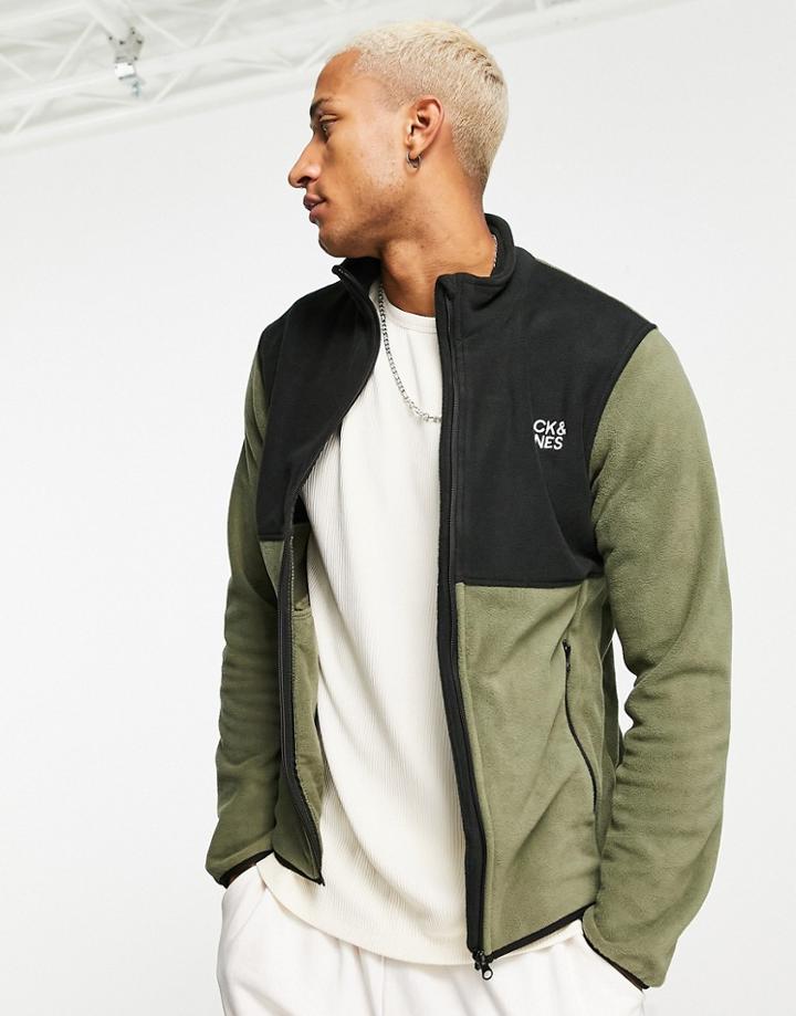 Jack & Jones Originals Fleece Jacket With Contrast Blocking In Khaki-green