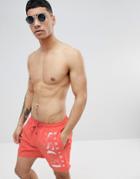 Boss Octopus Swim Shorts In Coral - Pink