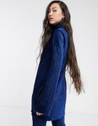 Weekday Ada Ribbed Velvet Mini Dress In Midnight Blue