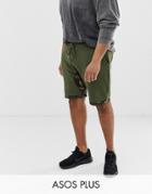 Asos Design Plus Camo Short With Hem Extenders-green
