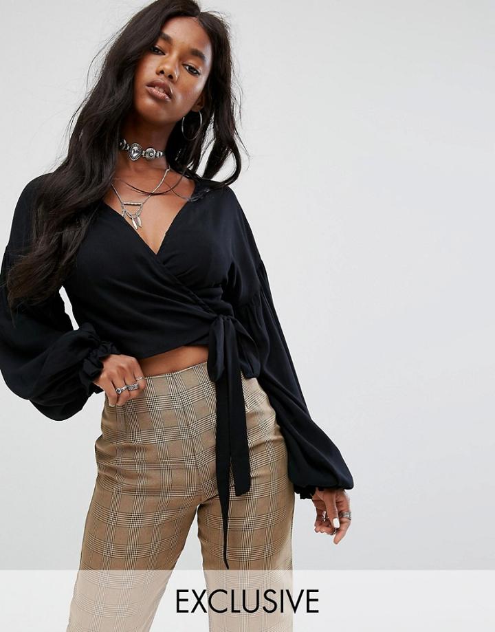 Milk It Vintage Wrap Front Top - Black