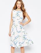 Trollied Dolly Royally Retro Midi Dress In Flock Of Birds Print - Ivory Flock Of Birds