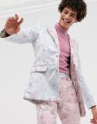 Asos Edition Slim Suit Jacket With Cut And Sew Floral Jacquard - Pink