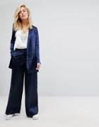 Moss Copenhagen Wide Leg Pants In Hammered Satin Co-ord-navy