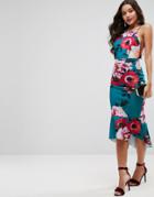 Asos Floral Pinny Midi Dress With Pephem - Multi