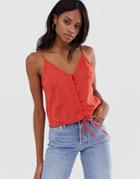 Asos Design Cami Button Front Sun Top In Grid Check-red