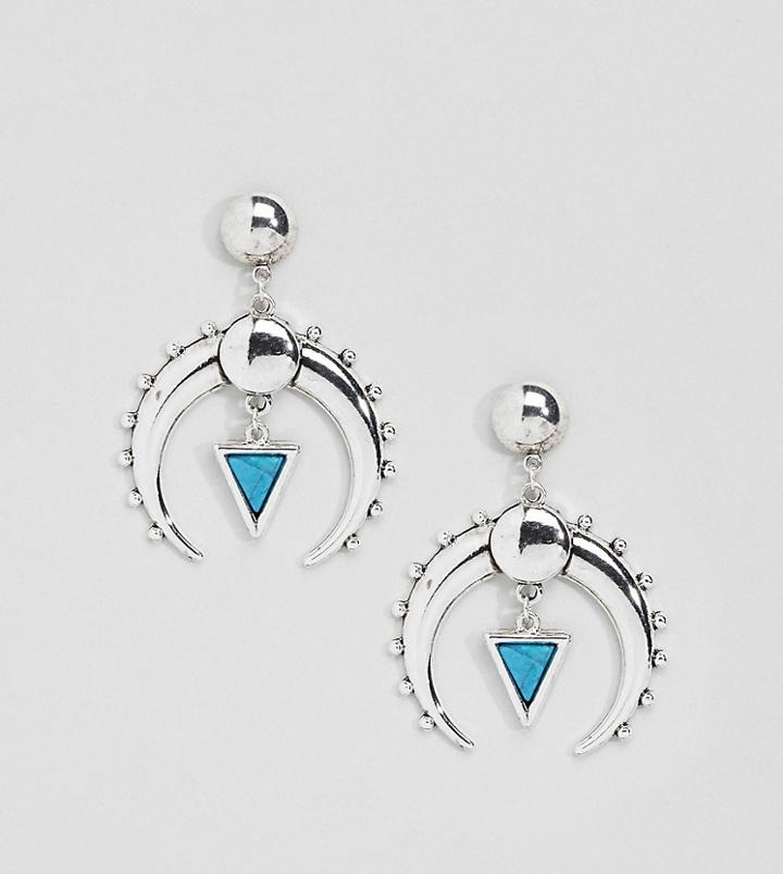 Sacred Hawk Crescent Drop Earrings - Silver