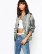 Asos Luxe Bomber Jacket In Satin - Silver Gray