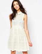 Yumi Lace Skater Dress With Collar - Cream