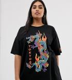 Asos Design Curve T-shirt With Dragon Print - Black