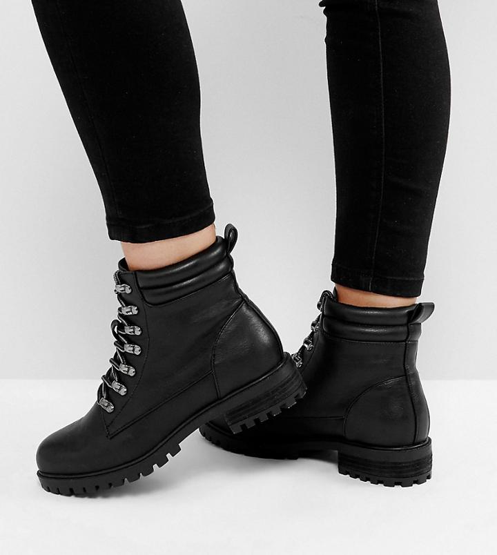 Asos Absinthe Wide Fit Lace Up Ankle Boots - Black