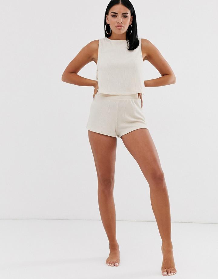 Asos Design Mix & Match Lounge Ribbed Short - Beige