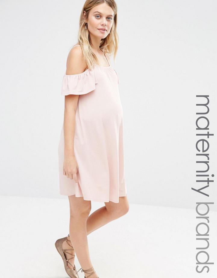 Bluebelle Maternity Cold Shoulder Swing Dress - Pink