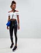 Bershka Faux Leather Leggings With Cream Side Stripe - Multi