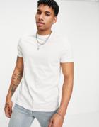 Asos Design T-shirt With Roll Sleeves In Cream-white