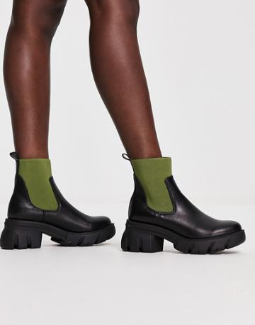 Asos Design Reed Chunky Chelsea Boots In Black/khaki