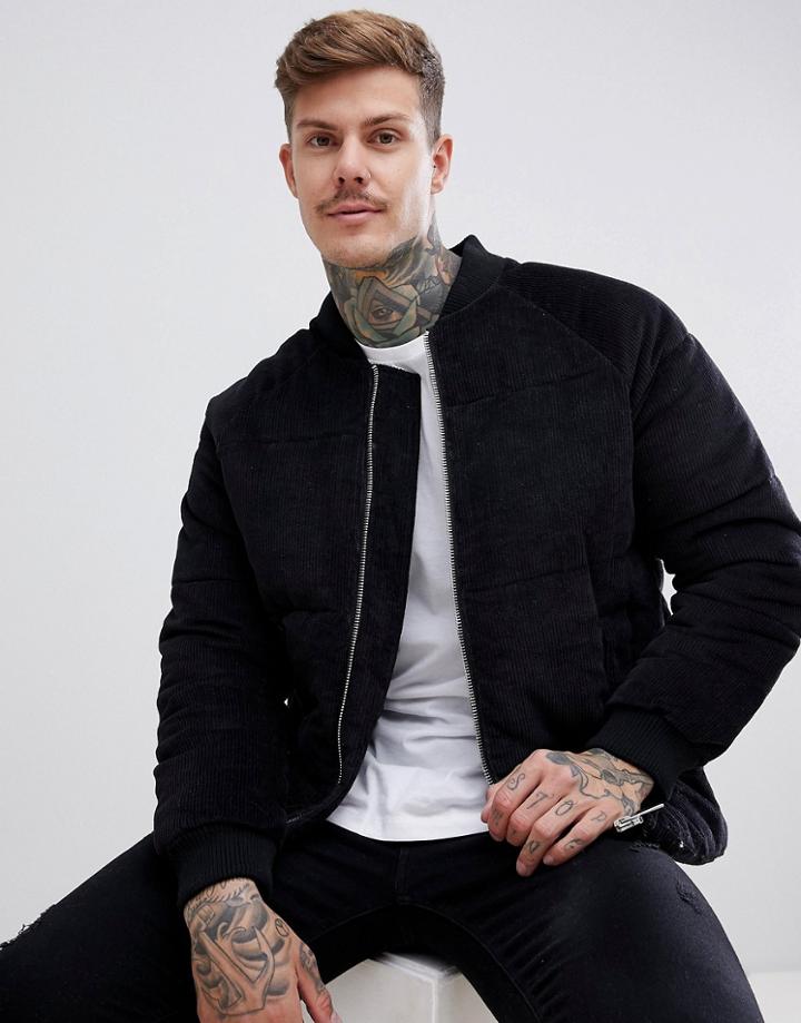 Boohooman Puffer Jacket In Black Cord - Black
