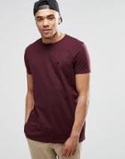 Asos Longline Logo T-shirt With Crew Neck In Red - Oxblood