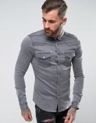 Asos Skinny Western Denim Shirt In Gray - Gray