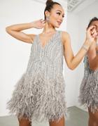 Asos Edition Crystal And Bead Mini Dress With Feather Hem In Lilac-purple