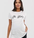 Asos Design Maternity T-shirt With Oh Baby Print-white